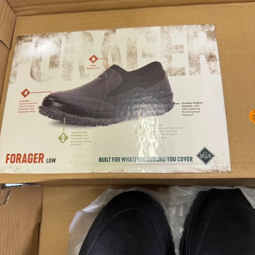 Muck Boot Company Forager Low Black Waterproof Slip On Shoes Men 9 Womens 10 NEW